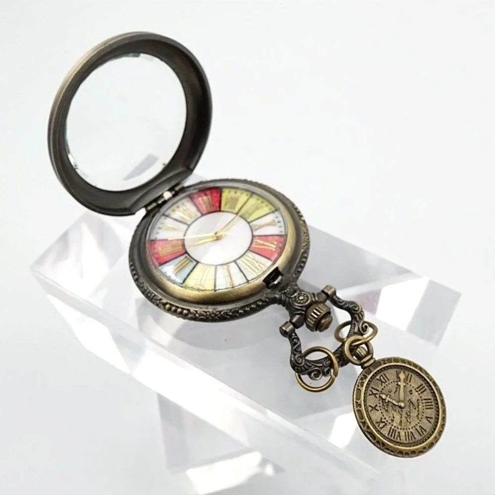 Steampunk Pocket Watch Fob Bronze Tone Clock Face Charm NEW Battery